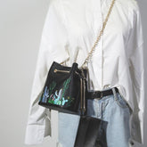 Kakteen Pflanzen Stickerei Schultertasche Leder Handtasche